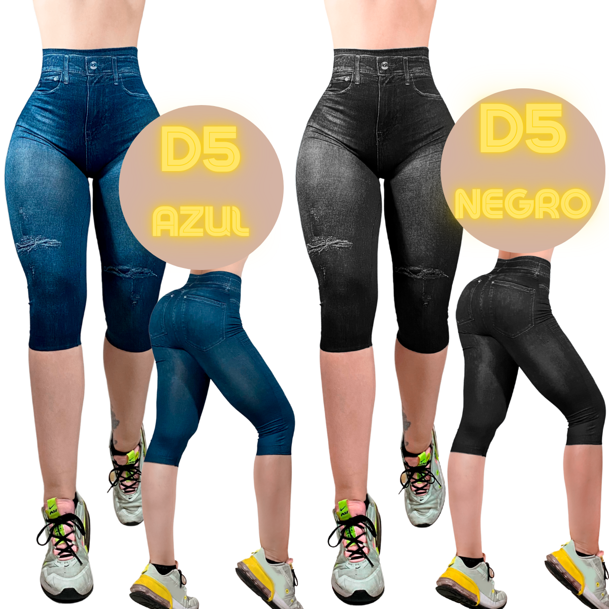 Legging Capri de Mujer Legins Lycra Malla Corta Pescador Diseño Mezclilla CAP-04