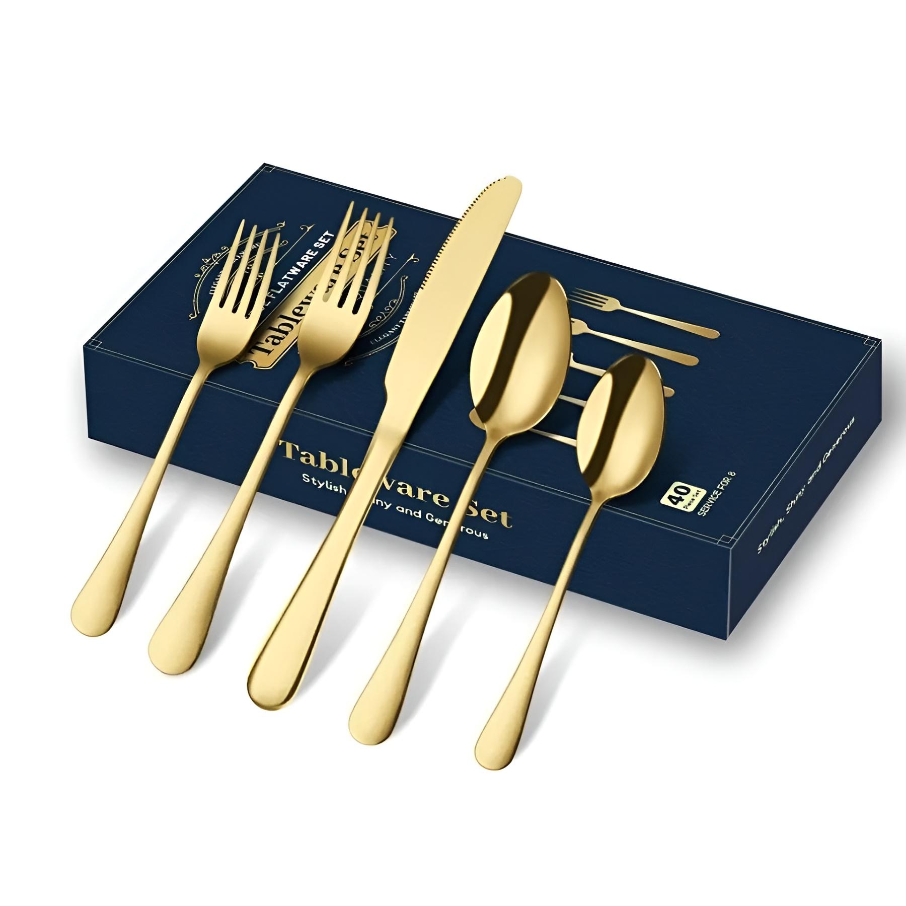 Juego De Cubiertos De Acero Inoxidable 40 Piezas dorado.