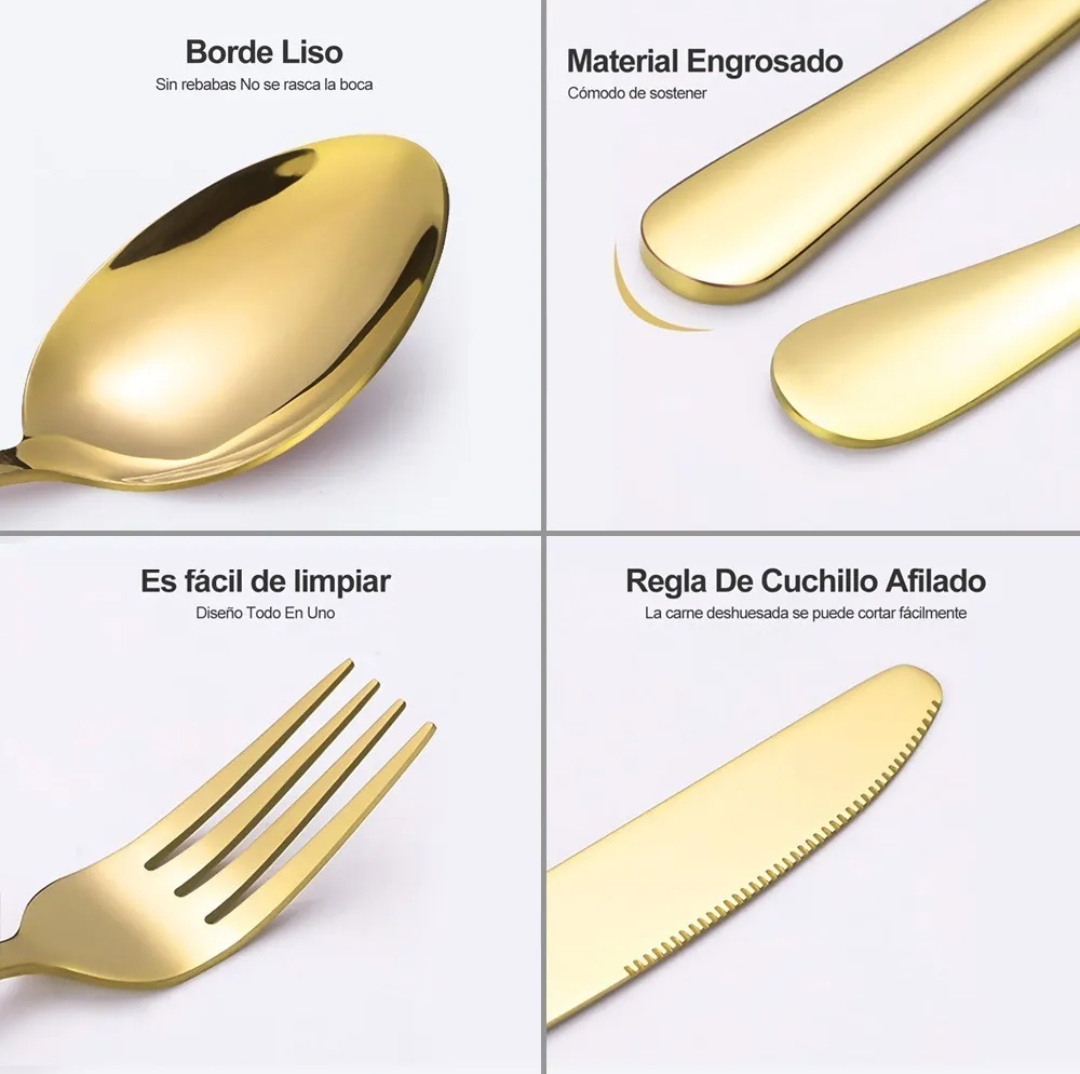 Juego De Cubiertos De Acero Inoxidable 40 Piezas dorado.