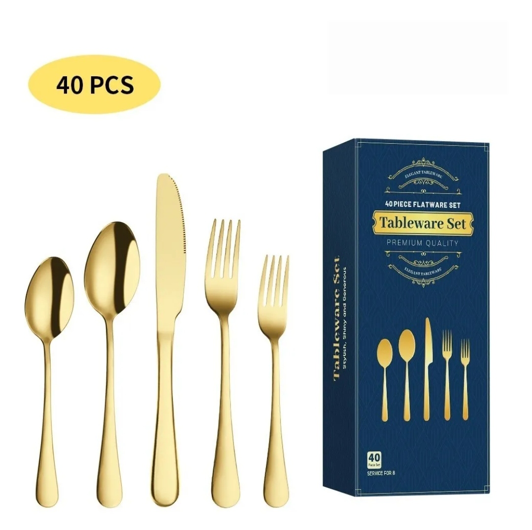 Juego De Cubiertos De Acero Inoxidable 40 Piezas dorado.