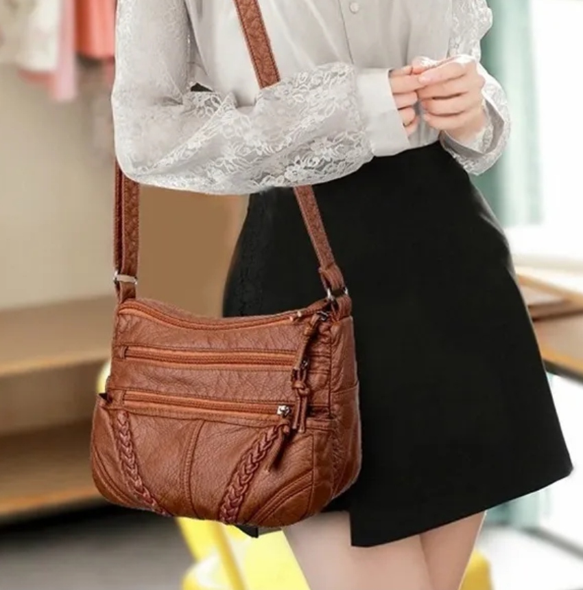 Bolsa Dama Suave Cuero Gran Capacidad Impermeable P/ Viaje