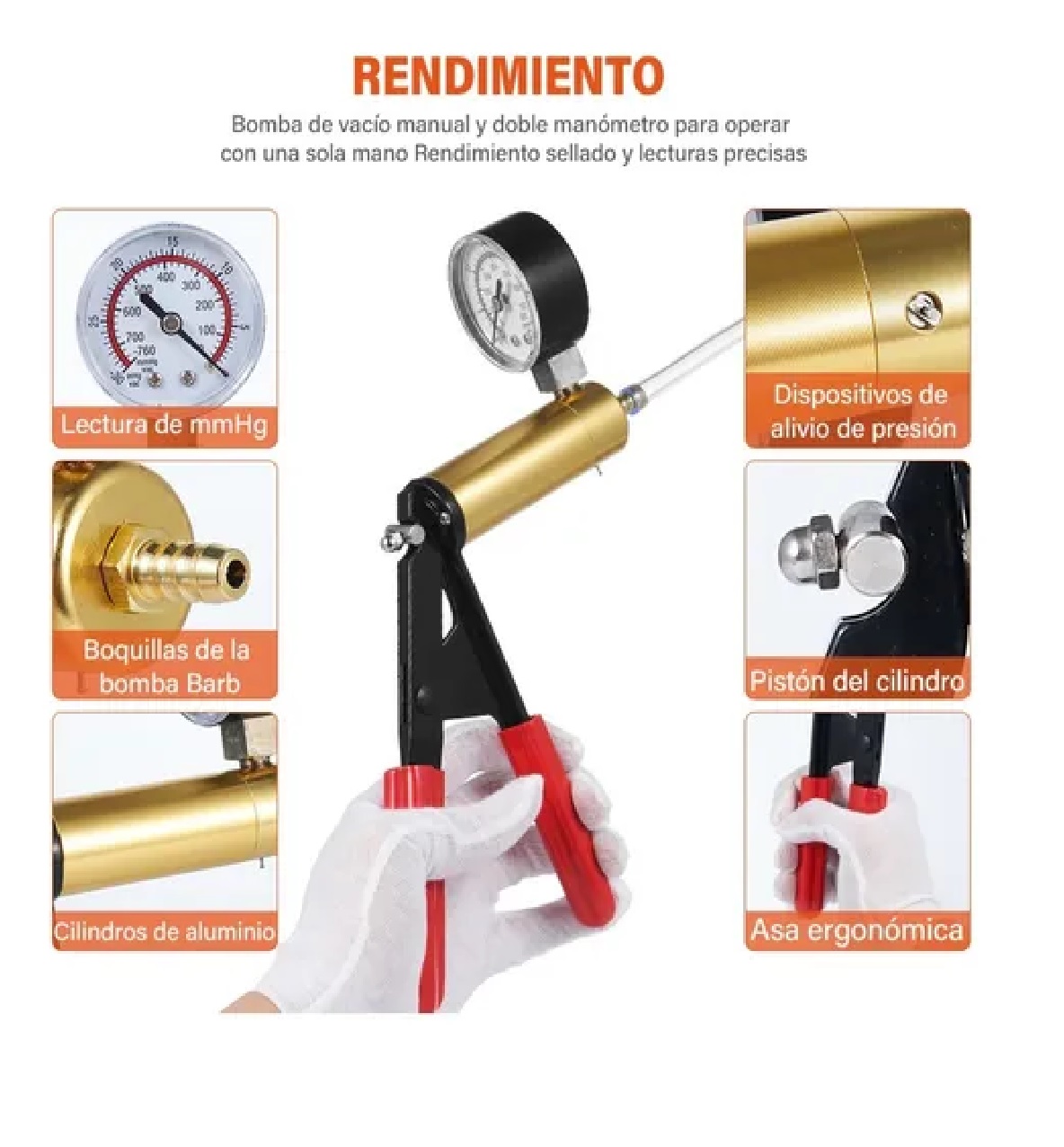 Compresor Para Auto Manómetro Manual Freno Y Bomba De Vacio
