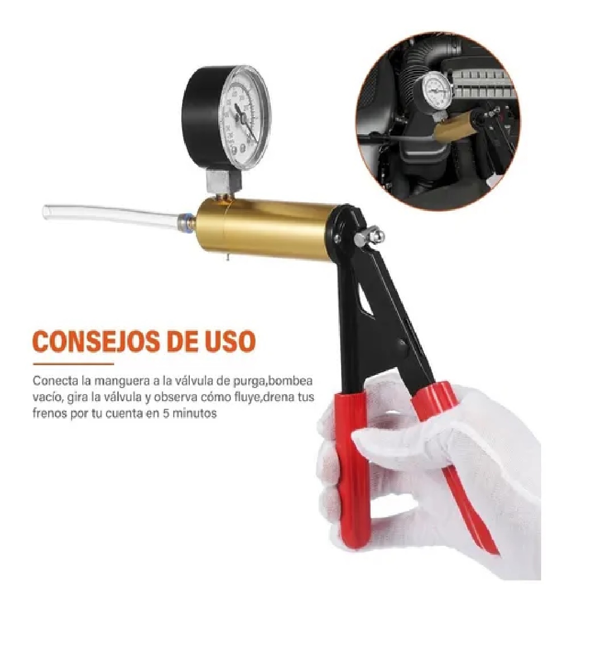 Compresor Para Auto Manómetro Manual Freno Y Bomba De Vacio
