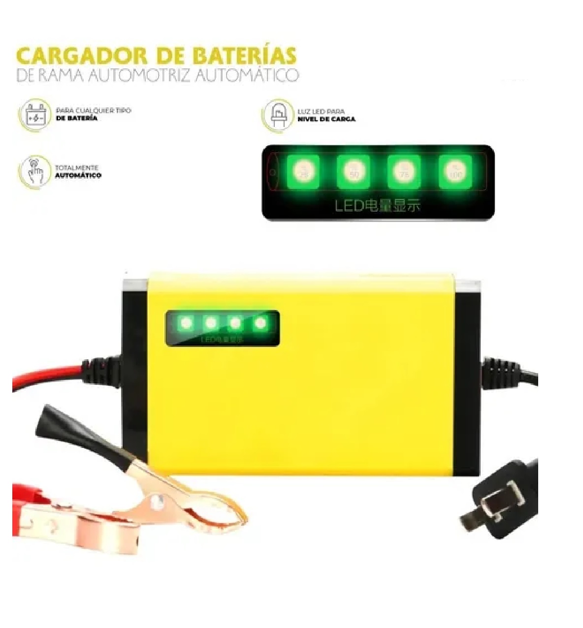 Cargador Inteligente De Baterias De Carro Y Motocicleta 12v