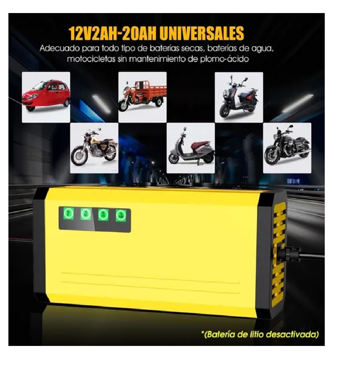 Cargador Inteligente De Baterias De Carro Y Motocicleta 12v