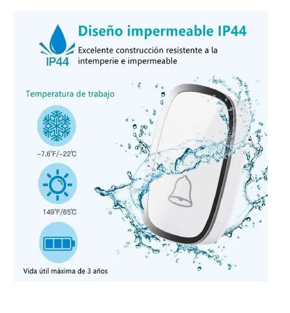 Timbre De Puerta Inalámbrico, 1 Transmisor Y 2 Receptores