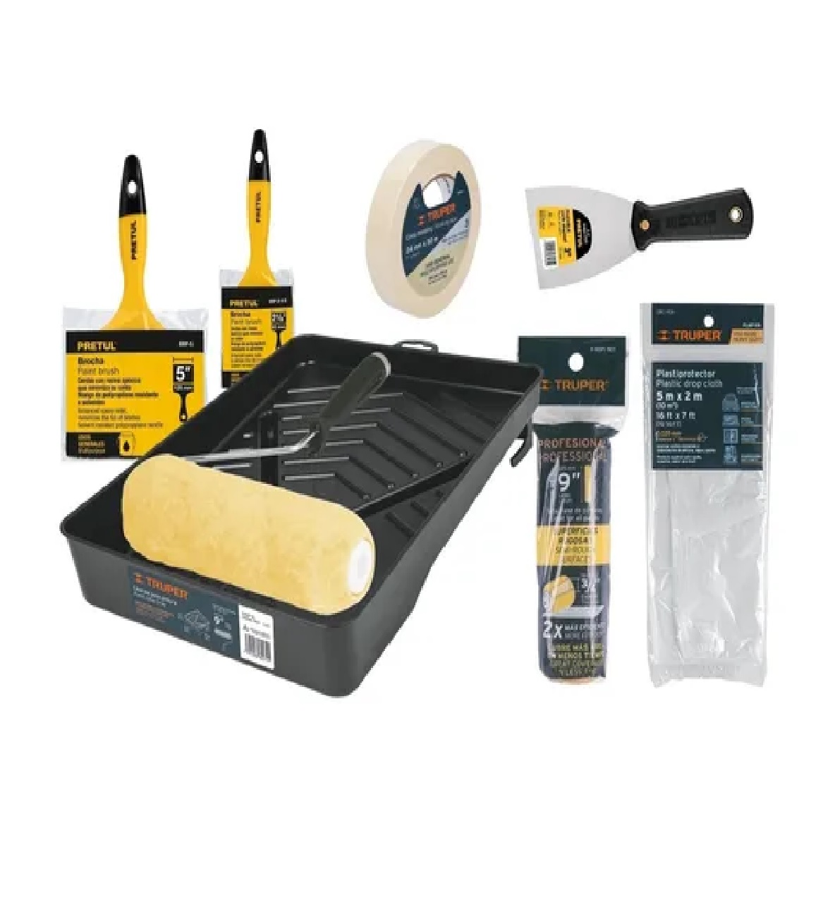 Kit Completo Para Pintar Brochas, Rodillo, Espátula Charola