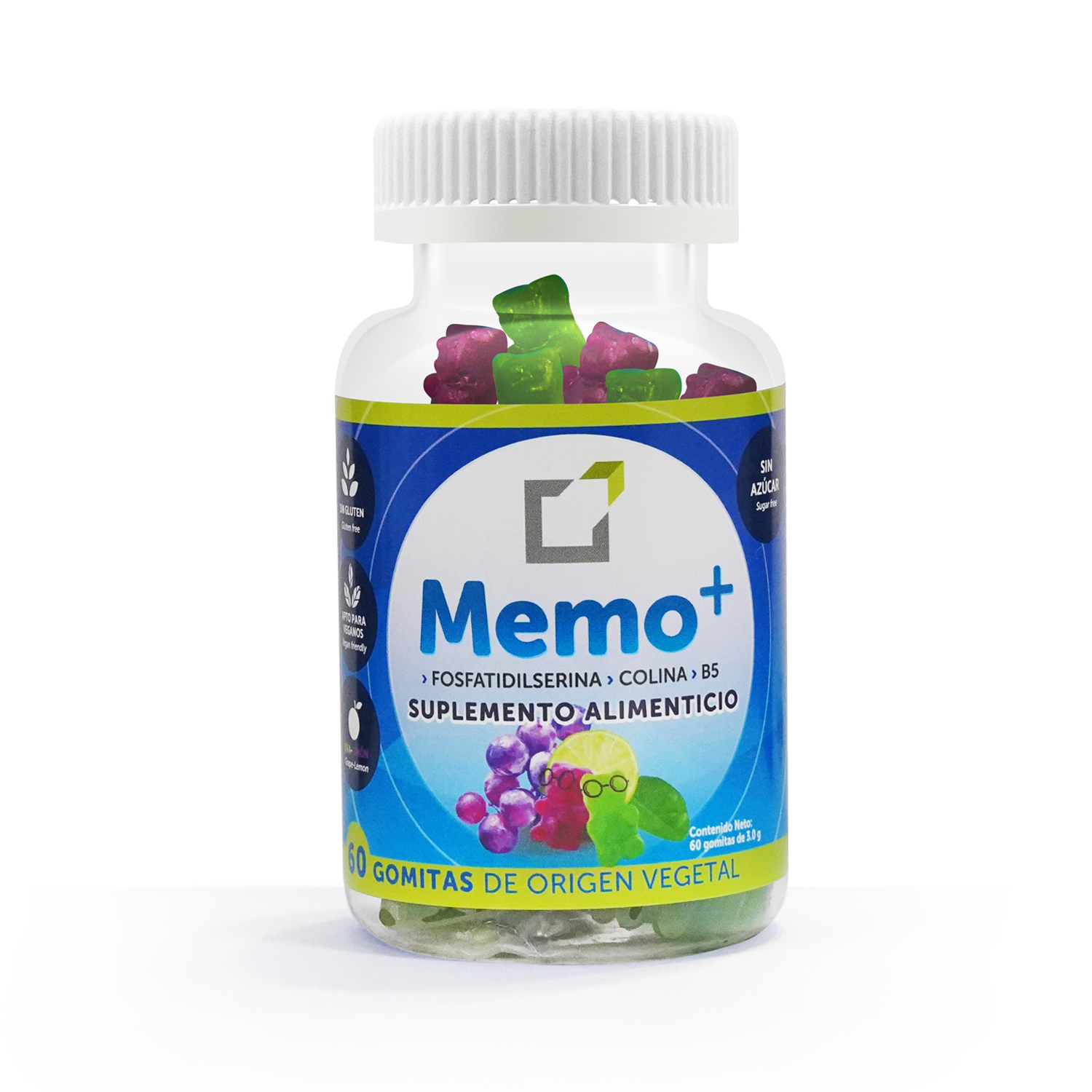 Memo+, 60 gomitas SIN AZÚCAR| con Fosfatidilserina y colina | SaludBox