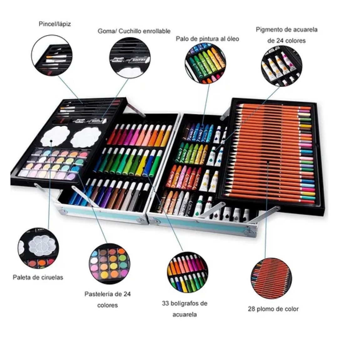 Kit De Lápices De Dibujo Marcadores Plumones Punta 145 Pcs