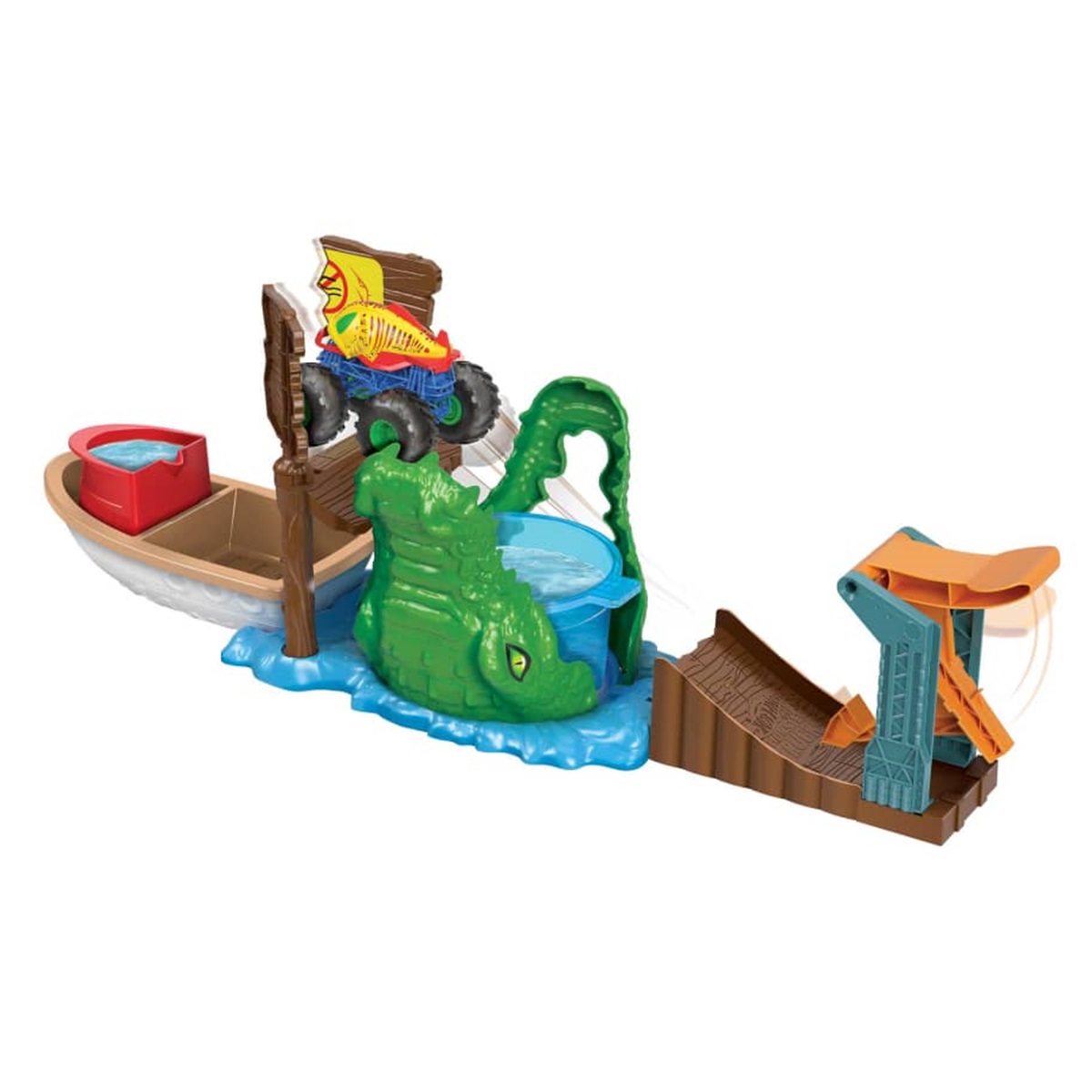 Hot Wheels Monster Trucks Ataque del Cocodrilo Pista de Juguete