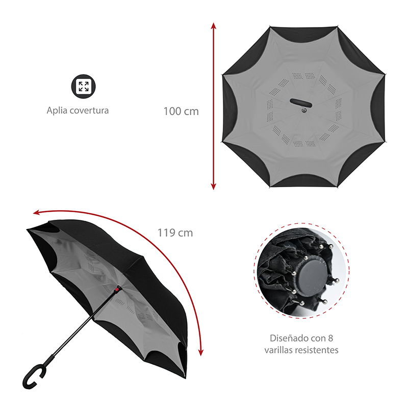 Sombrilla Paraguas Grande para LLuvia 3 Colores Distintos Red Baboon.