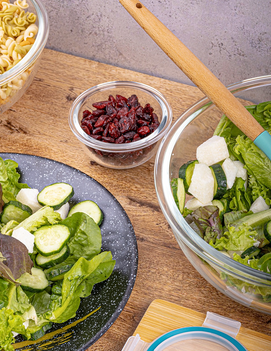 Set de 5 bowls de vidrio borosilicato con tapa Tutti