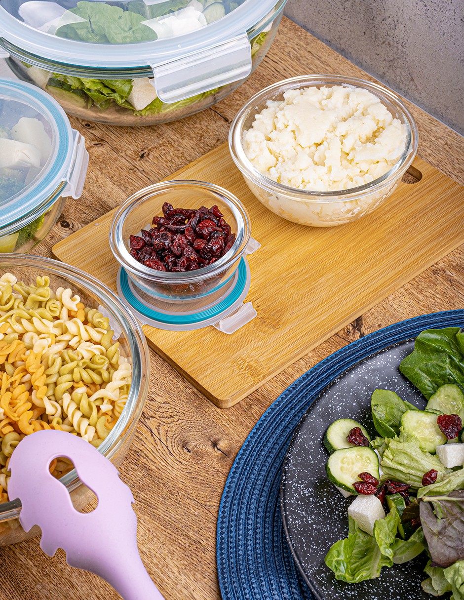 Set de 5 bowls de vidrio borosilicato con tapa Tutti