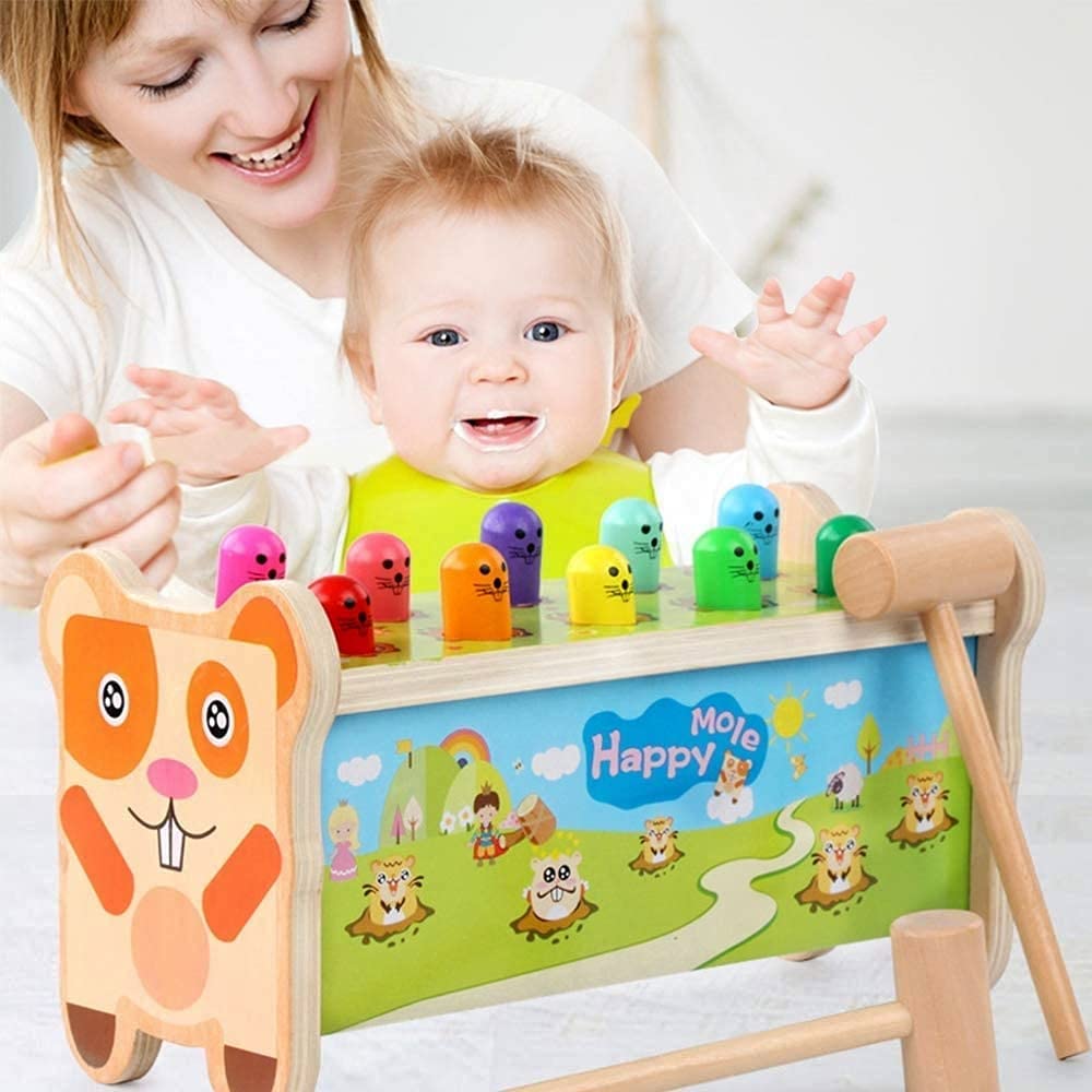 Juego golpea al topo con 2 mazos de madera