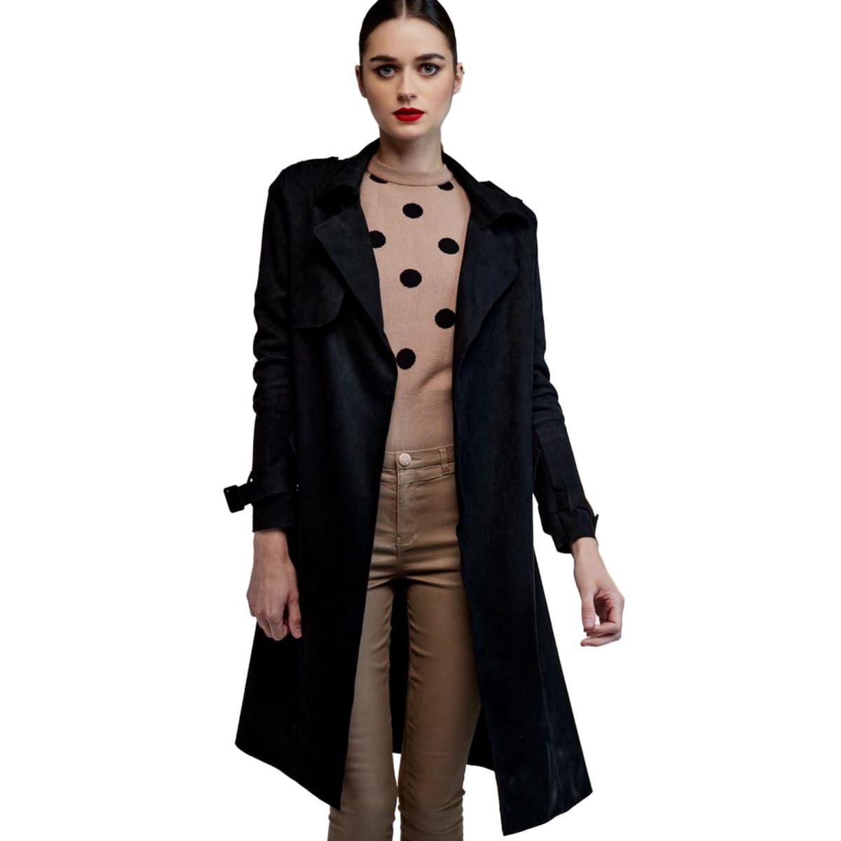 Ensamble Abrigo Casual Largo Con Cinturón Holly Land color Negro para Mujer 824368