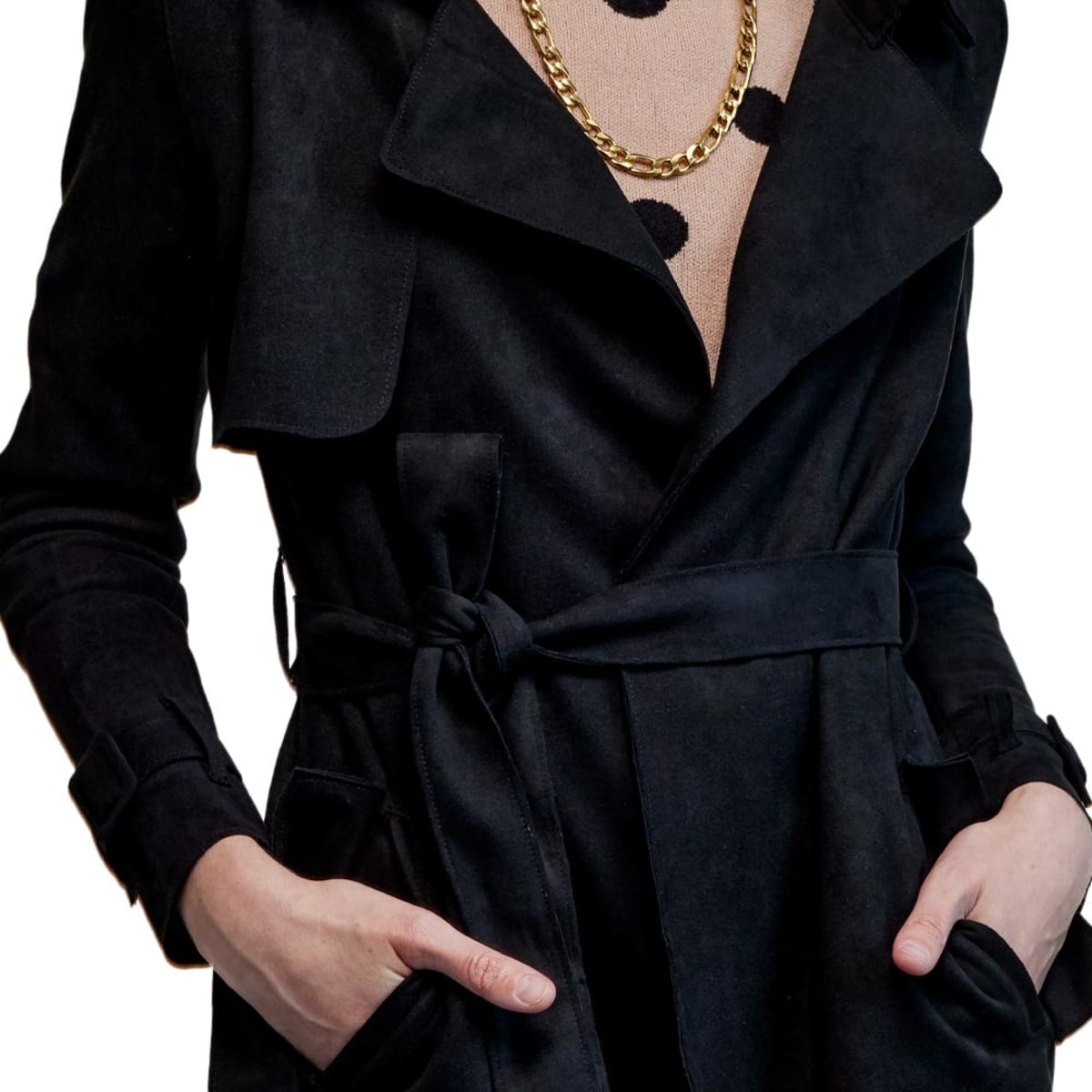 Ensamble Abrigo Casual Largo Con Cinturón Holly Land color Negro para Mujer 824368