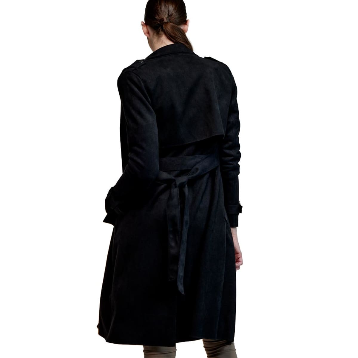 Ensamble Abrigo Casual Largo Con Cinturón Holly Land color Negro para Mujer 824368