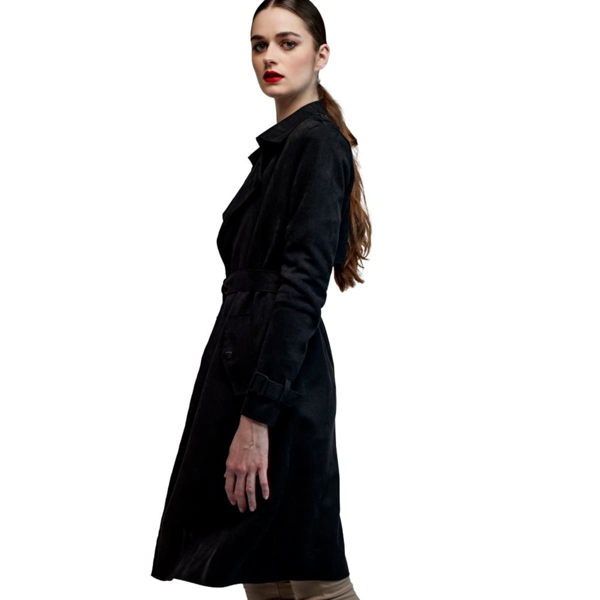 Ensamble Abrigo Casual Largo Con Cinturón Holly Land color Negro para Mujer 824368