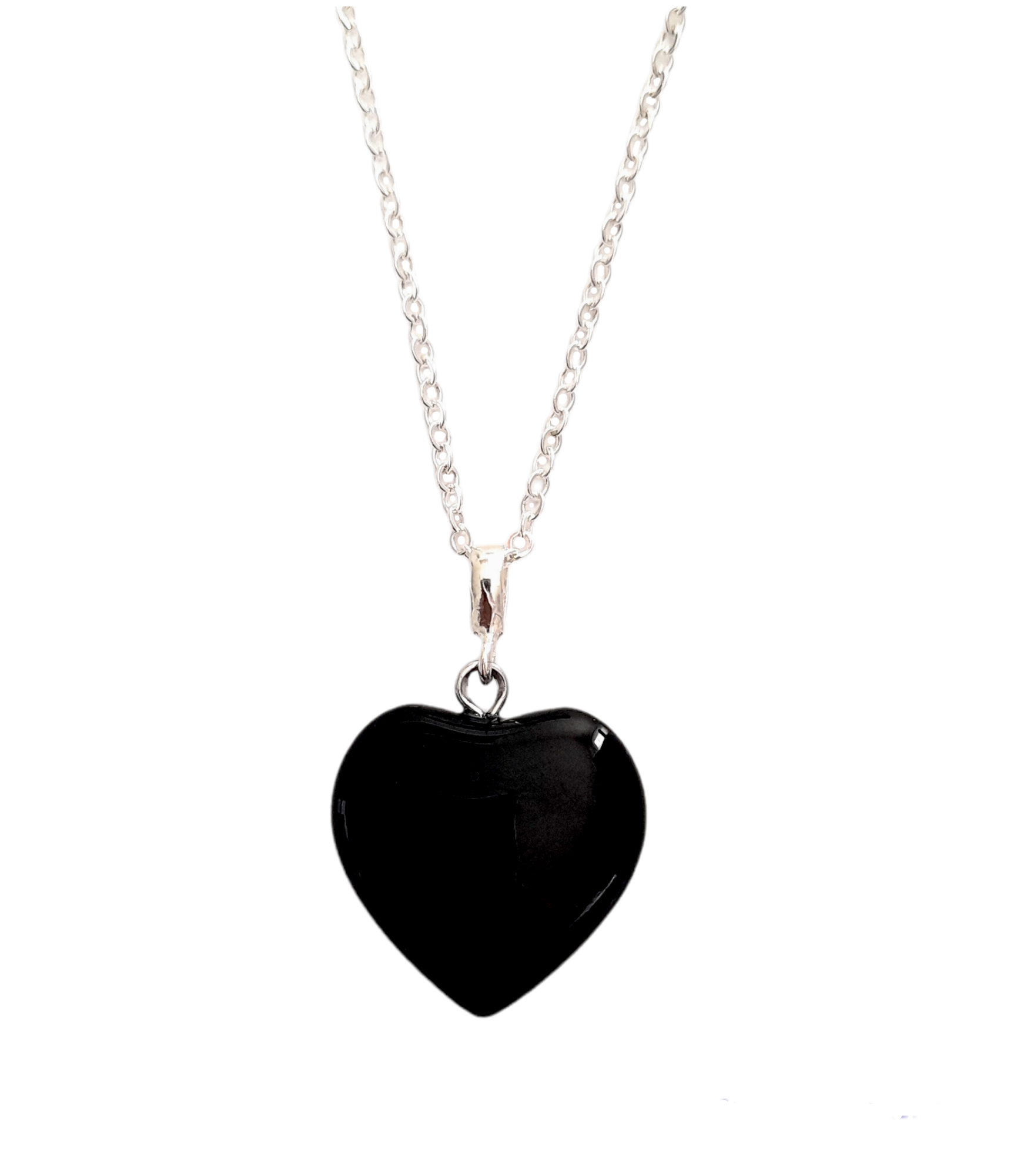 Collar dije corazón de piedra obsidiana en plata ley .925