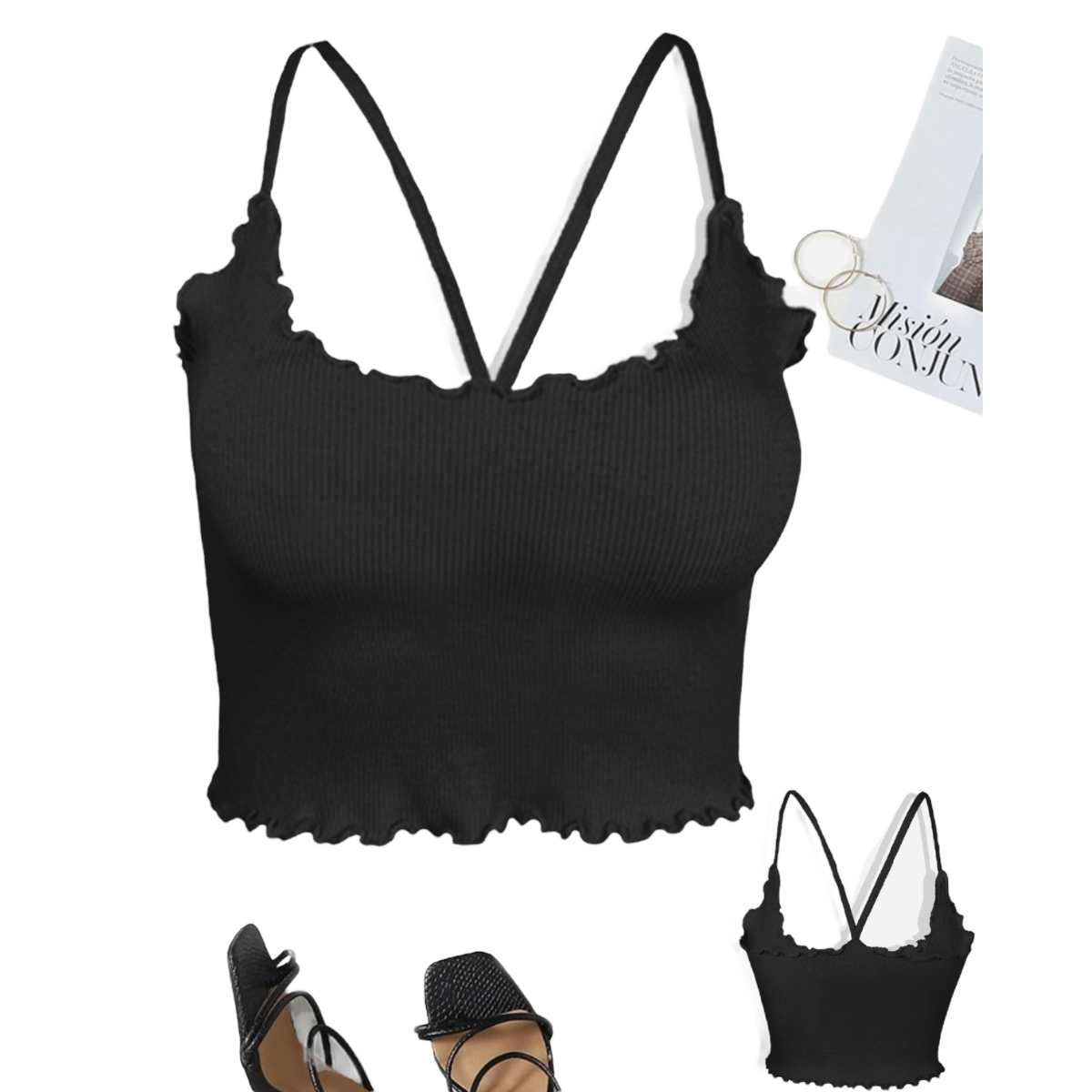 Blusa Top Para Dama CropTop Mujer Textura Canalé de Tirantes TOP-03