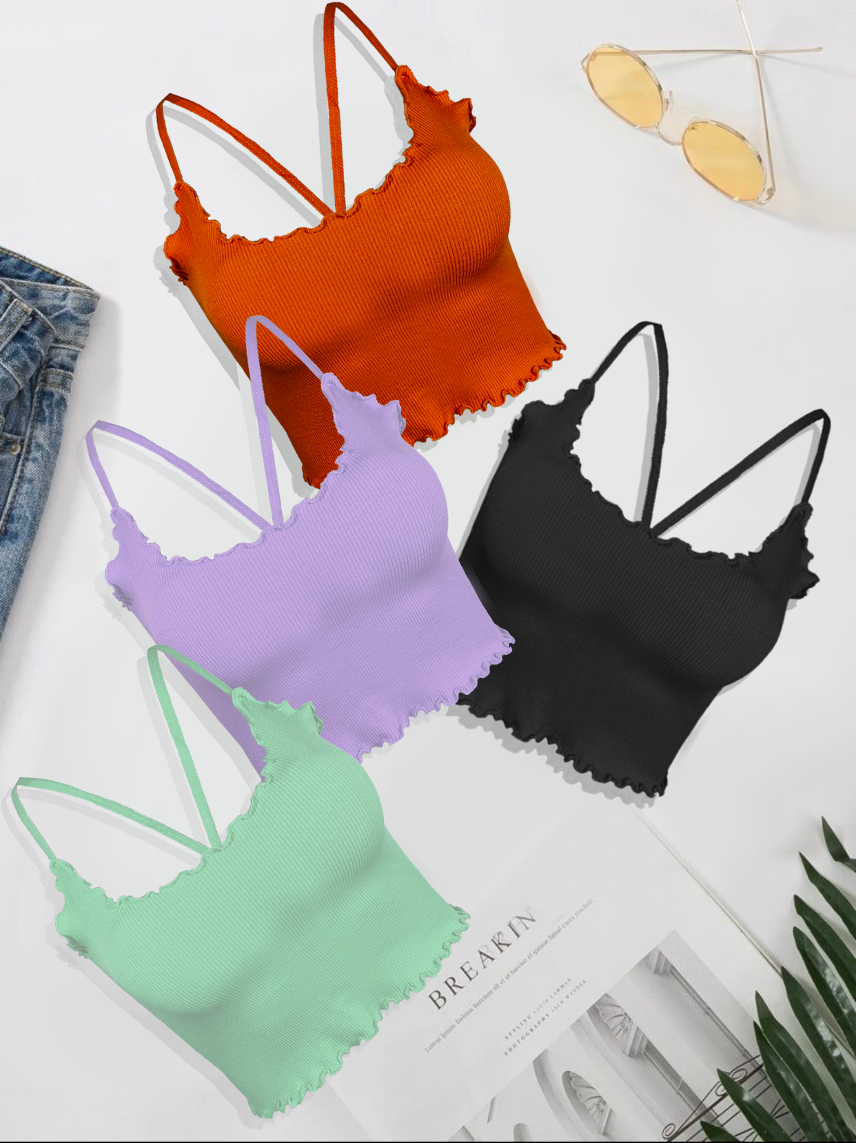 Blusa Top Para Dama CropTop Mujer Textura Canalé de Tirantes TOP-03