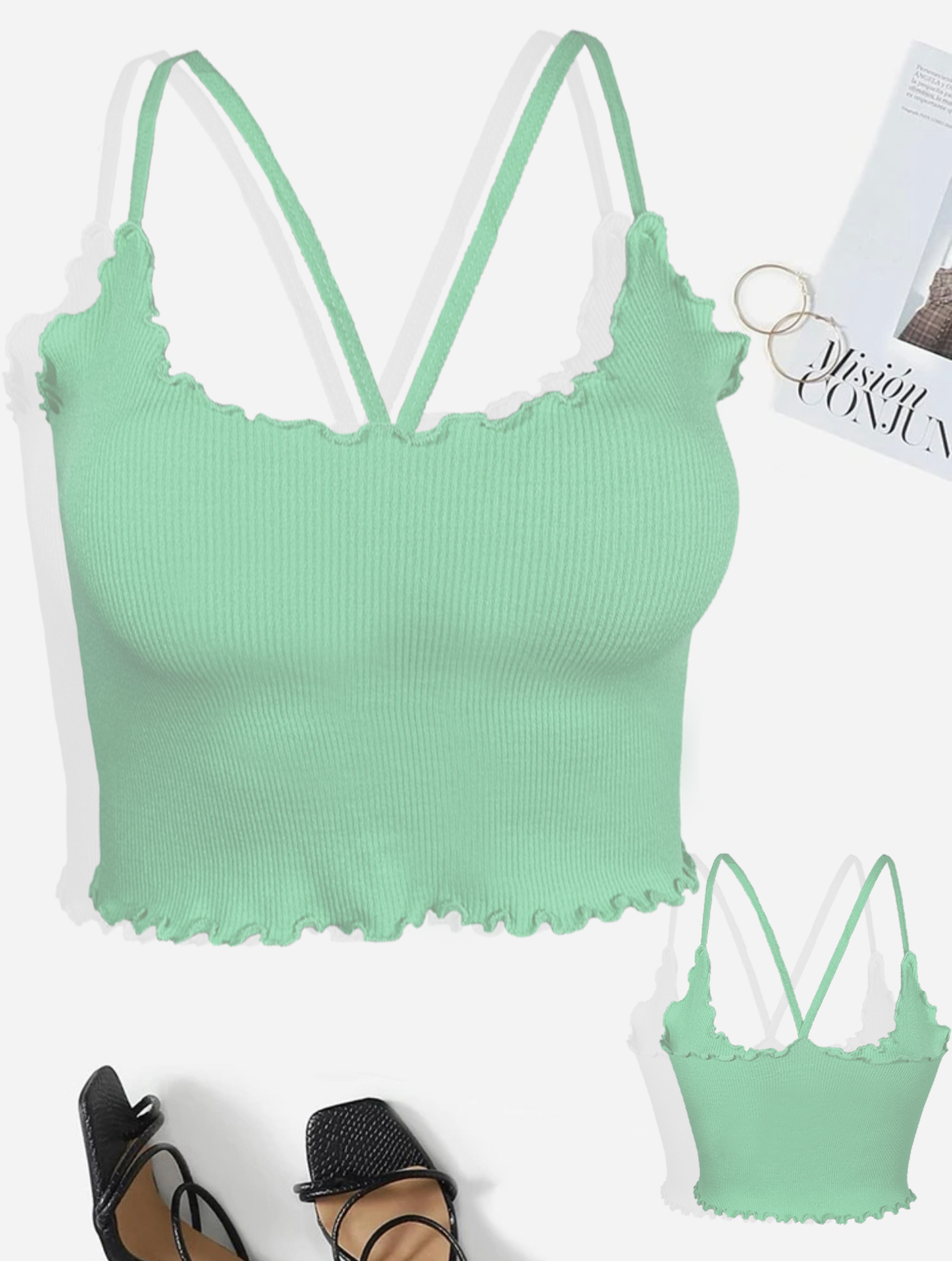 Blusa Top Para Dama CropTop Mujer Textura Canalé de Tirantes TOP-03