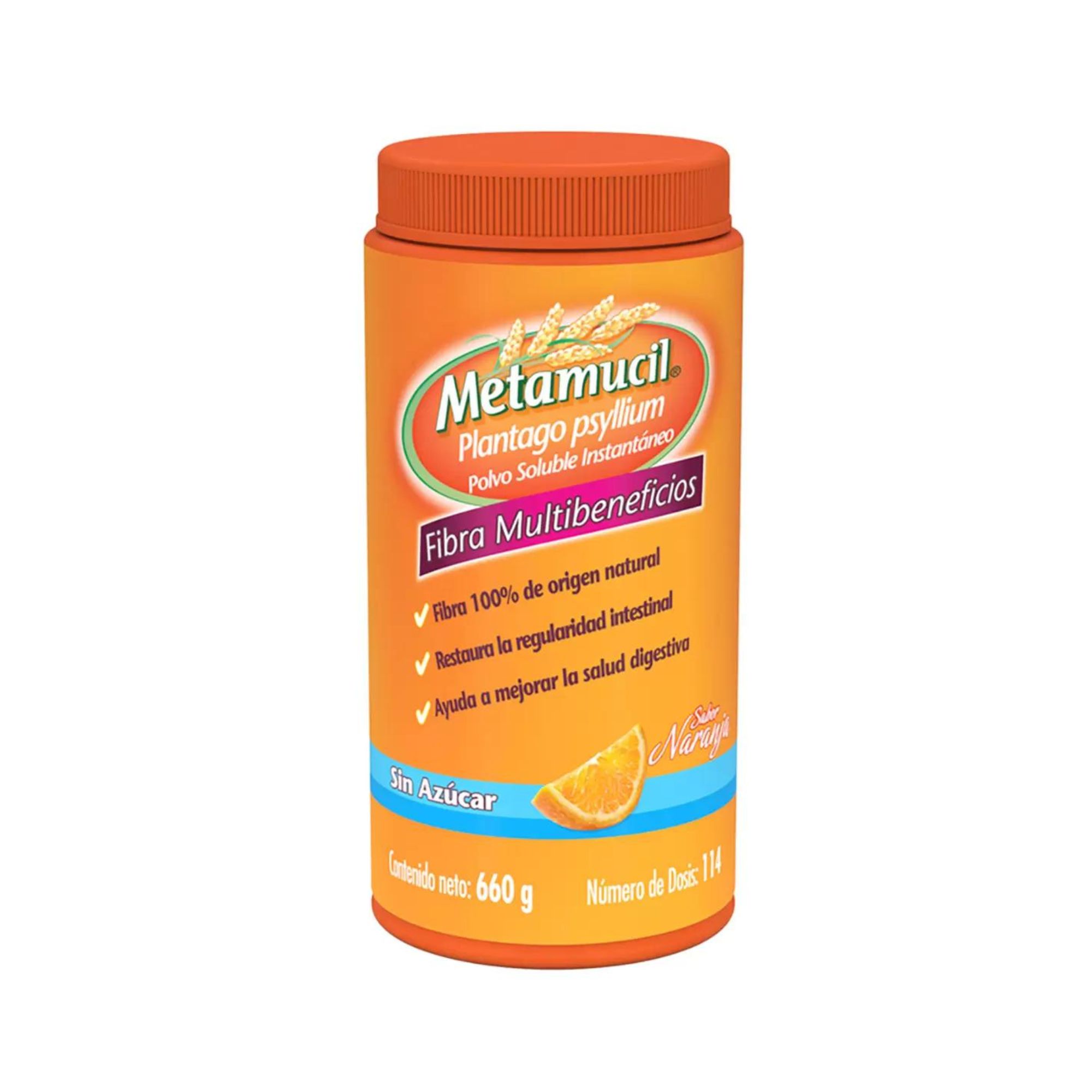 Metamucil Sabor Naranja 660 Grs Fibra En Polvo