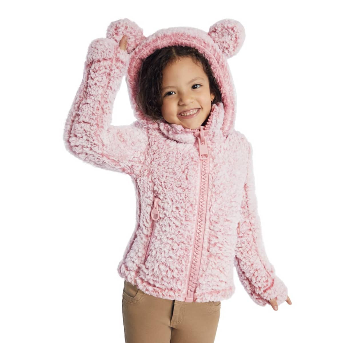Chamarra Casual De Peluche Con Orejitas 3D Holly Land Kids color Rosa para Niña 1042066