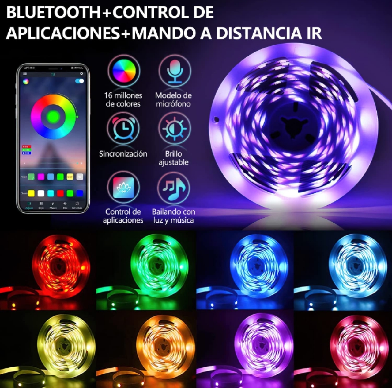40 Metros Tira luz led Bluetooth inteligente flexible 