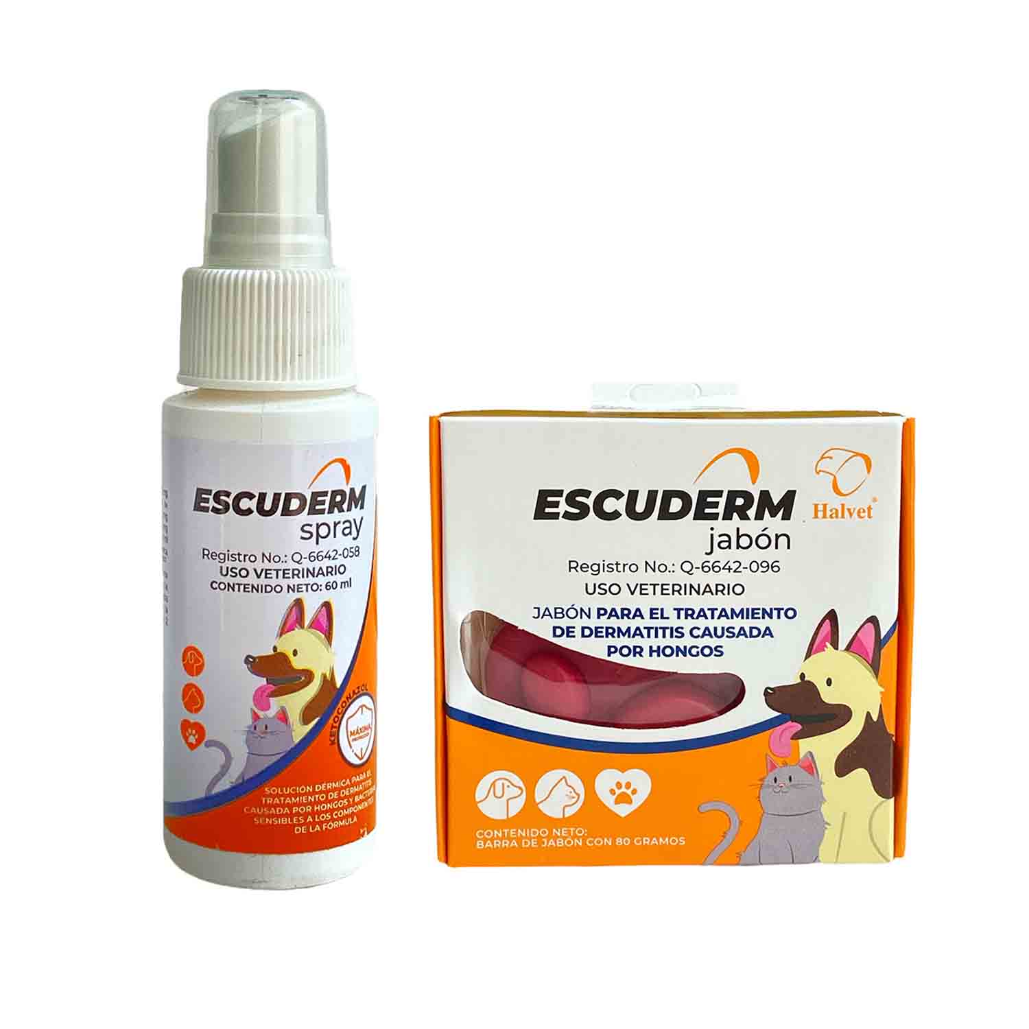 Pack Escuderm Spray y Jabon Halvet - Solución Dérmica antimicótico