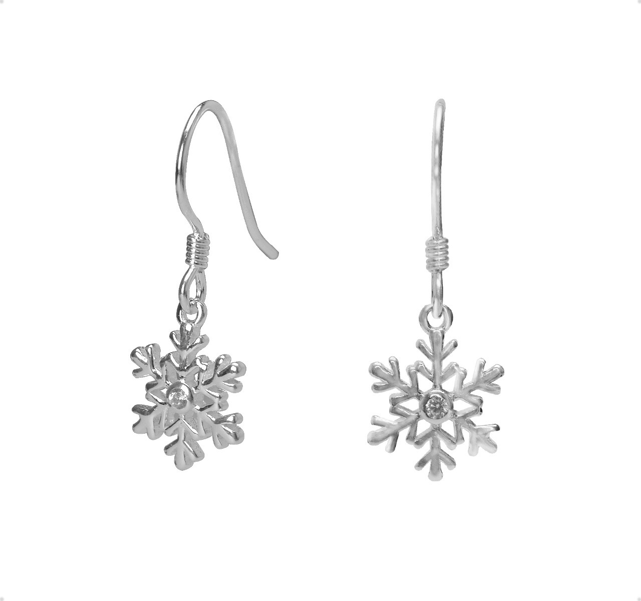 Aretes Plata Ley 925 Copo De Nieve Navidad Zirconia Estuche