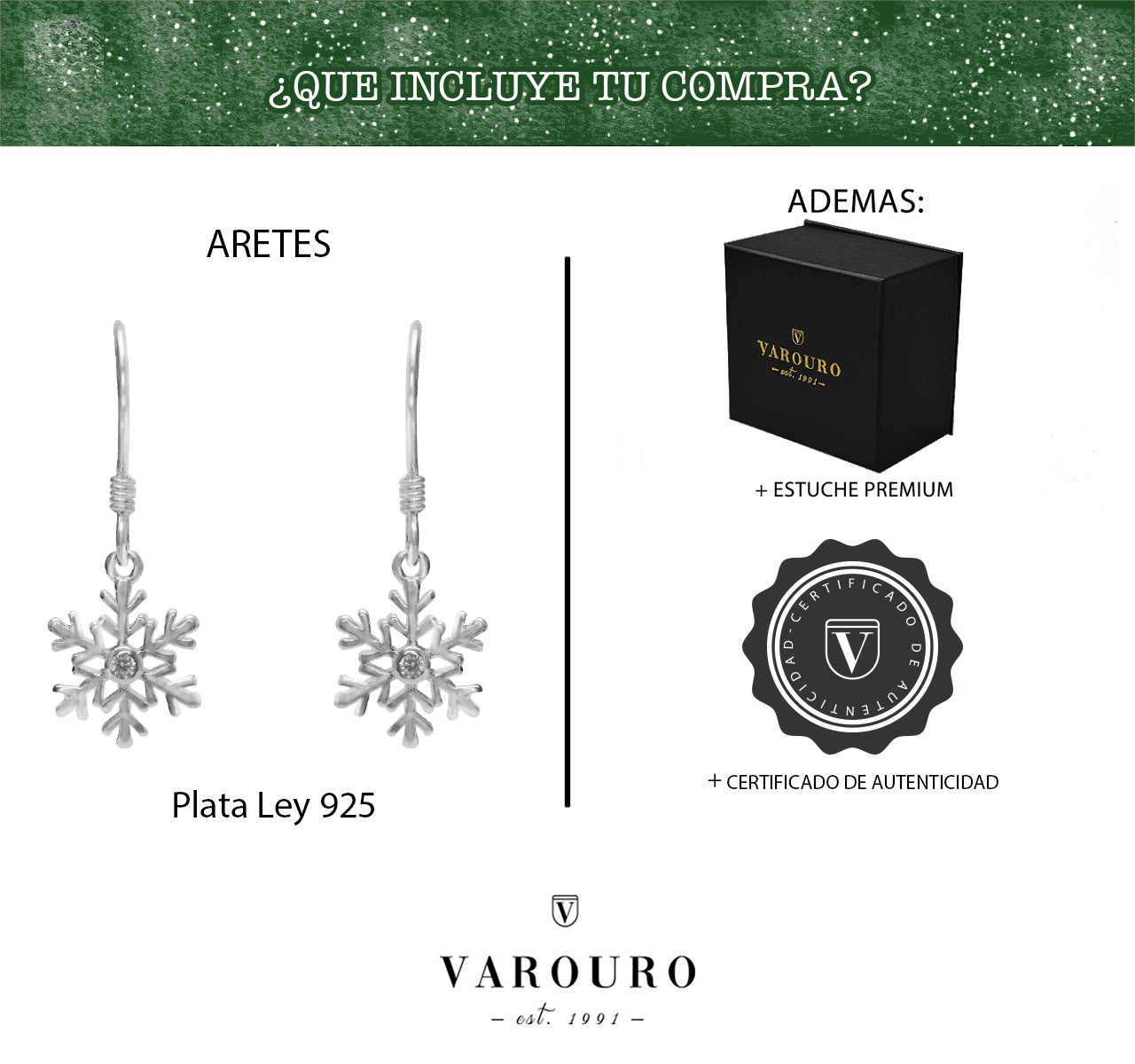 Aretes Plata Ley 925 Copo De Nieve Navidad Zirconia Estuche
