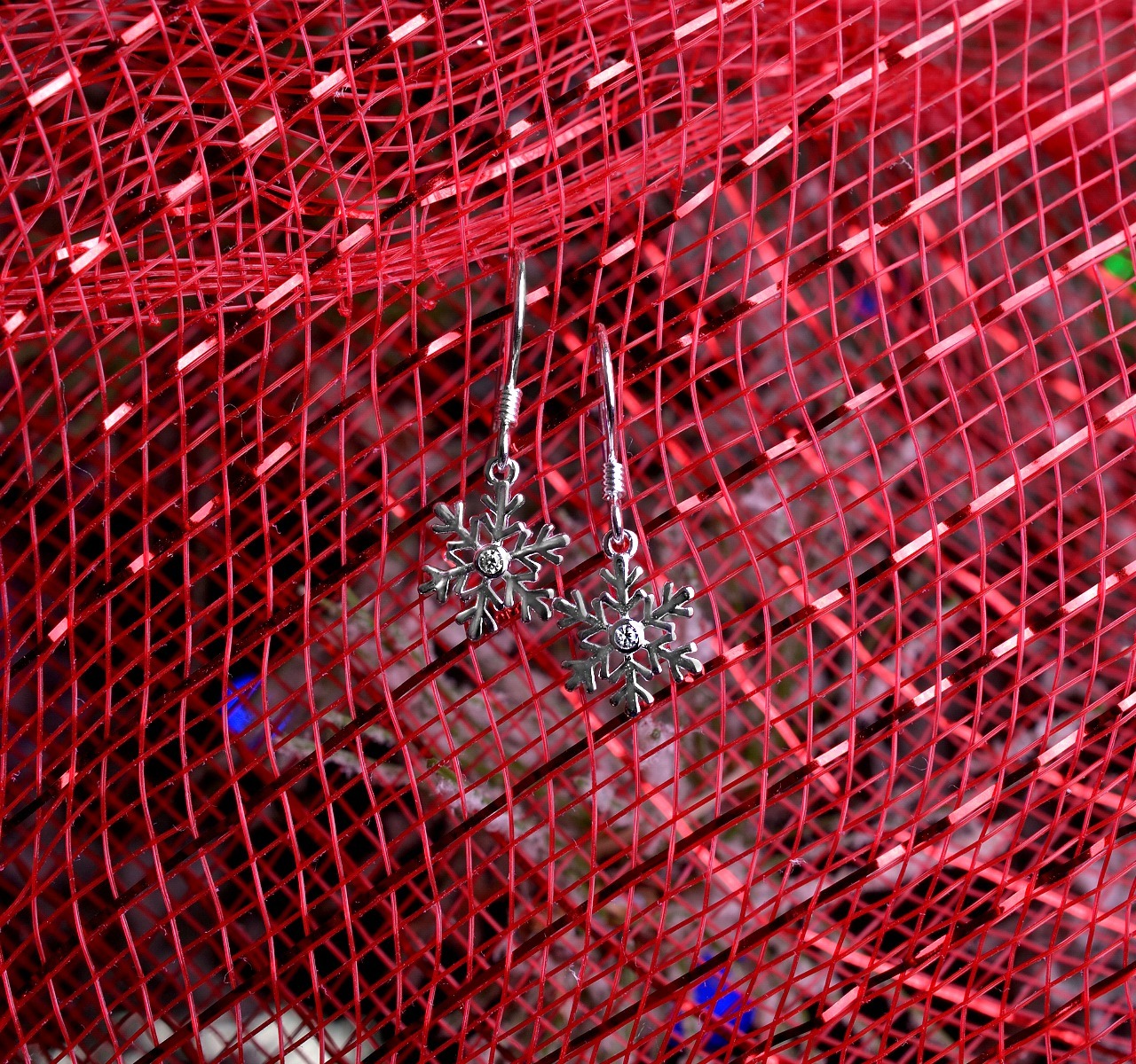 Aretes Plata Ley 925 Copo De Nieve Navidad Zirconia Estuche