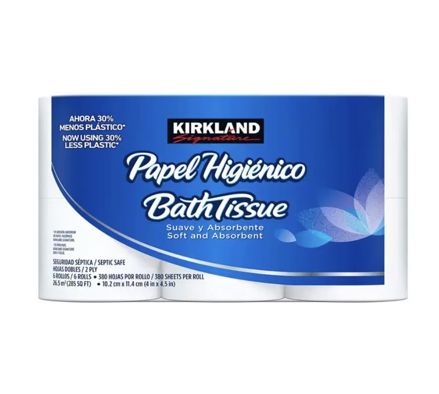 Papel Higiénico Kirkland Signature 6 rollos de 380 hojas dobles