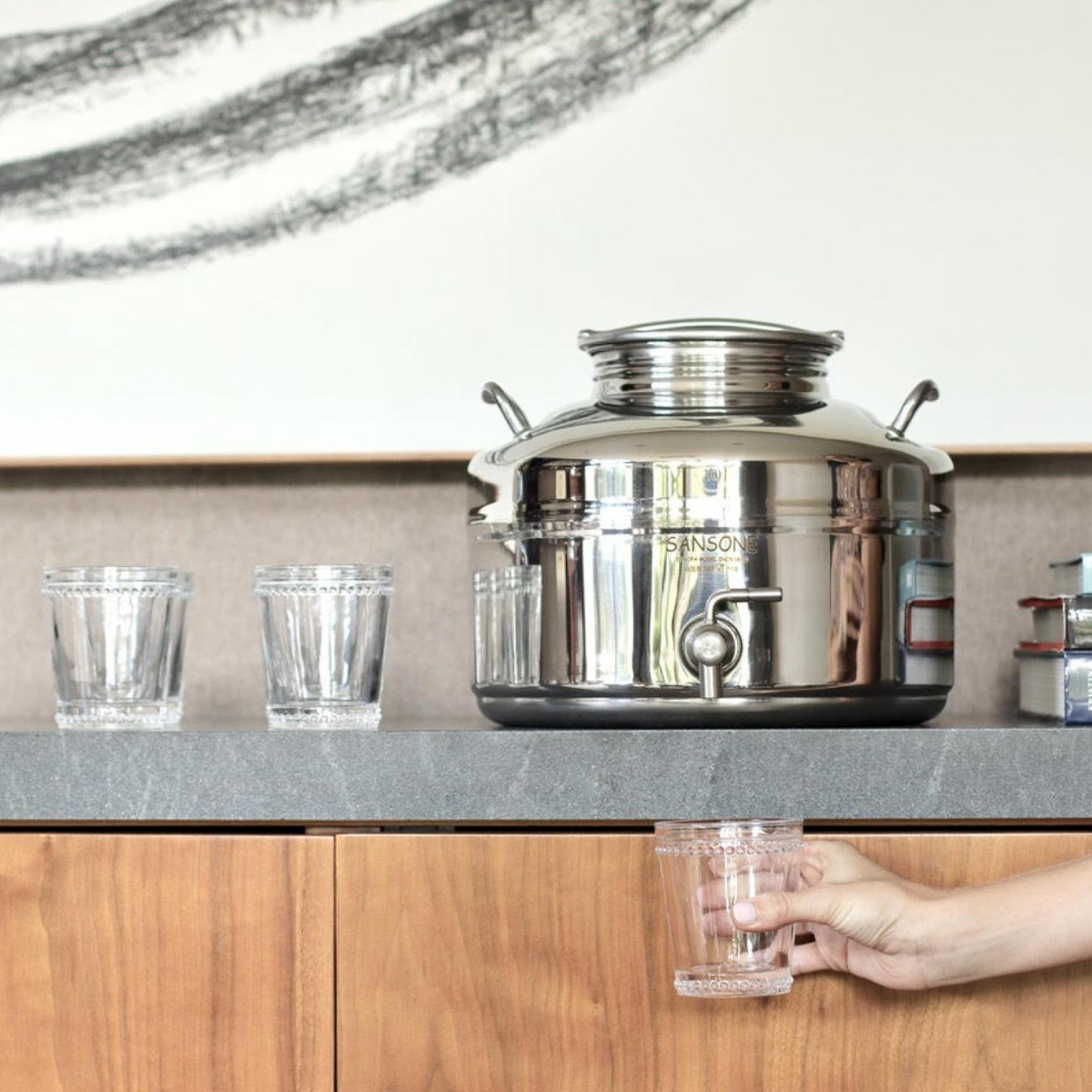 SANSONE Vitrolero Dispensador de Agua Fría de Acero Inoxidable con Base Garrafón Oculto Ecológico Aguaje Despachador de Agua de 10 litros