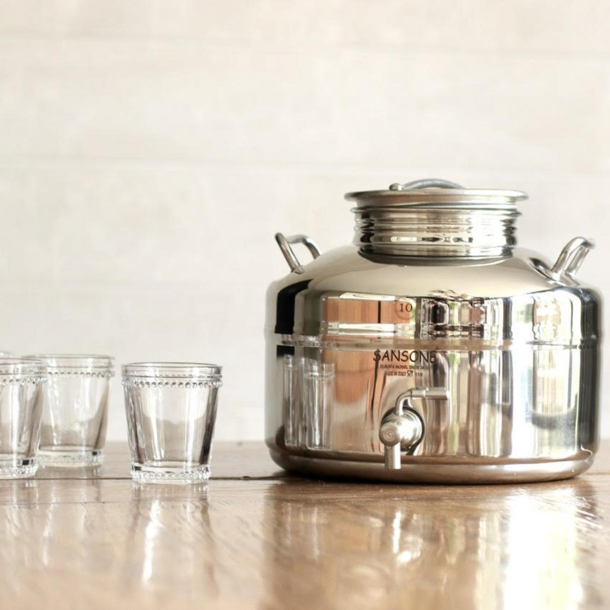 SANSONE Vitrolero Dispensador de Agua Fría de Acero Inoxidable con Base Garrafón Oculto Ecológico Aguaje Despachador de Agua de 10 litros