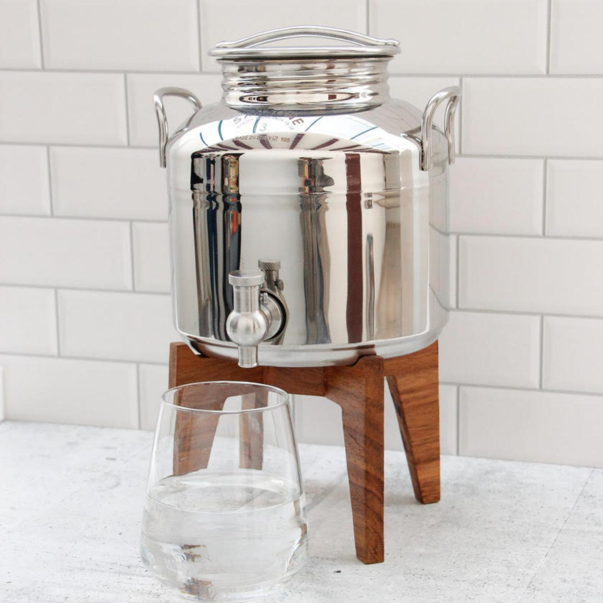 SANSONE Vitrolero Dispensador de Agua Fría de Acero Inoxidable con Base Garrafón Oculto Ecológico Aguaje Despachador de Agua de 3 litros