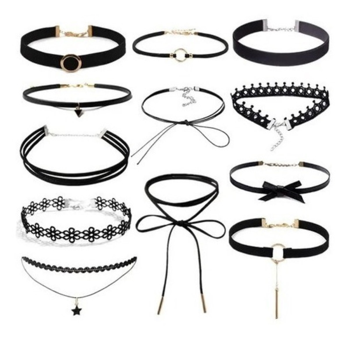 12 Gargantillas Choker Black 