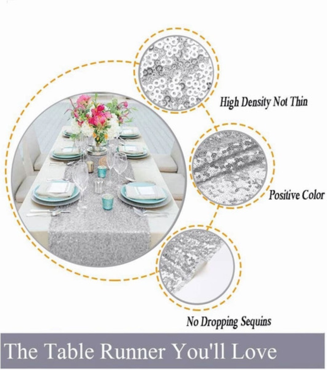2 Pz  Caminos De Mesa Con Lentejuelas Plateado 