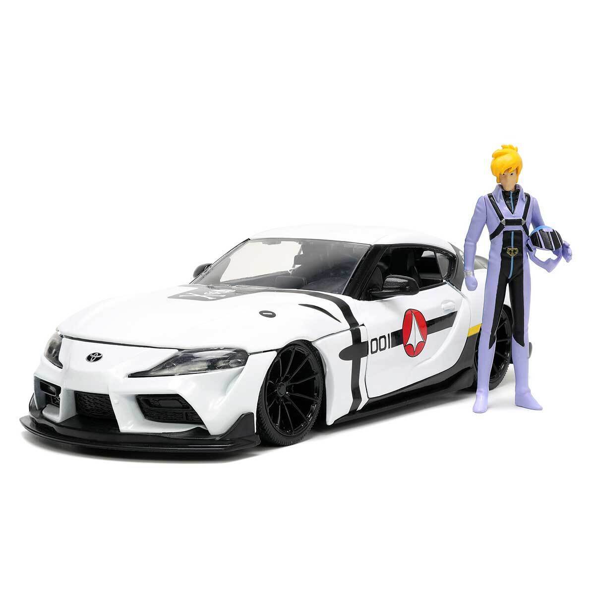 2020 Toyota Supra con Figura Roy Focker Robotech ANIMATION Hollywood Rides Jada Toys Escala 1:24 