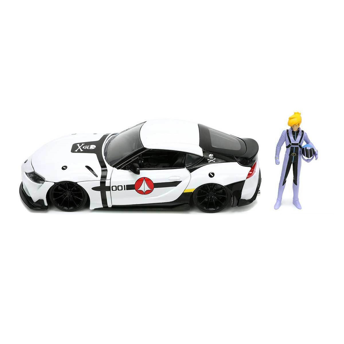 2020 Toyota Supra con Figura Roy Focker Robotech ANIMATION Hollywood Rides Jada Toys Escala 1:24 
