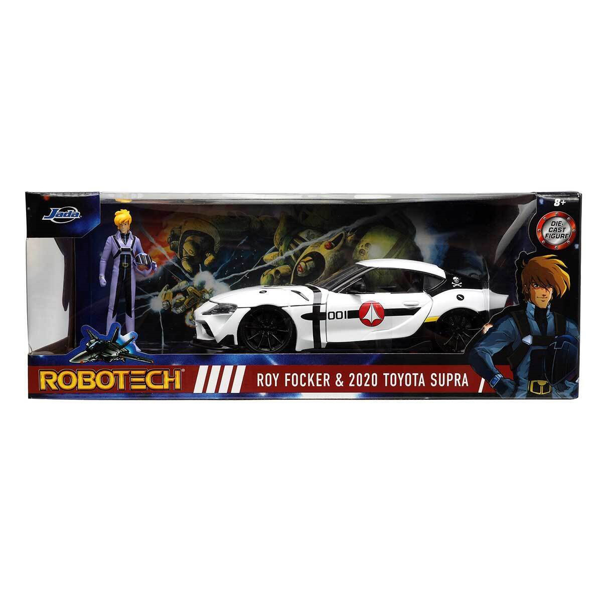 2020 Toyota Supra con Figura Roy Focker Robotech ANIMATION Hollywood Rides Jada Toys Escala 1:24 