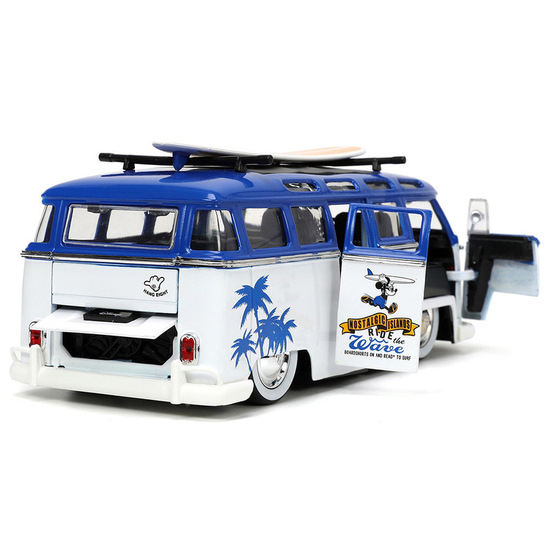 Volkswagen T1 Bus "Nostalgic Islands Ride the Wave" con Figura Mickey Mouse Surfboard Disney Jada Toys Escala 1:24