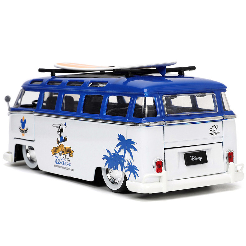 Volkswagen T1 Bus "Nostalgic Islands Ride the Wave" con Figura Mickey Mouse Surfboard Disney Jada Toys Escala 1:24
