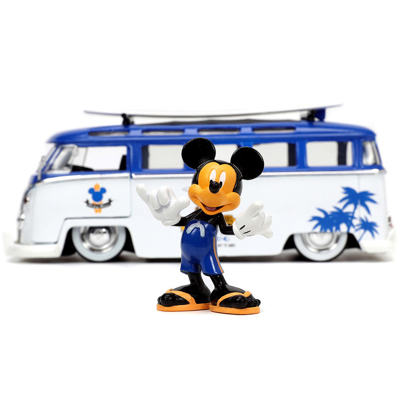 Volkswagen T1 Bus "Nostalgic Islands Ride the Wave" con Figura Mickey Mouse Surfboard Disney Jada Toys Escala 1:24