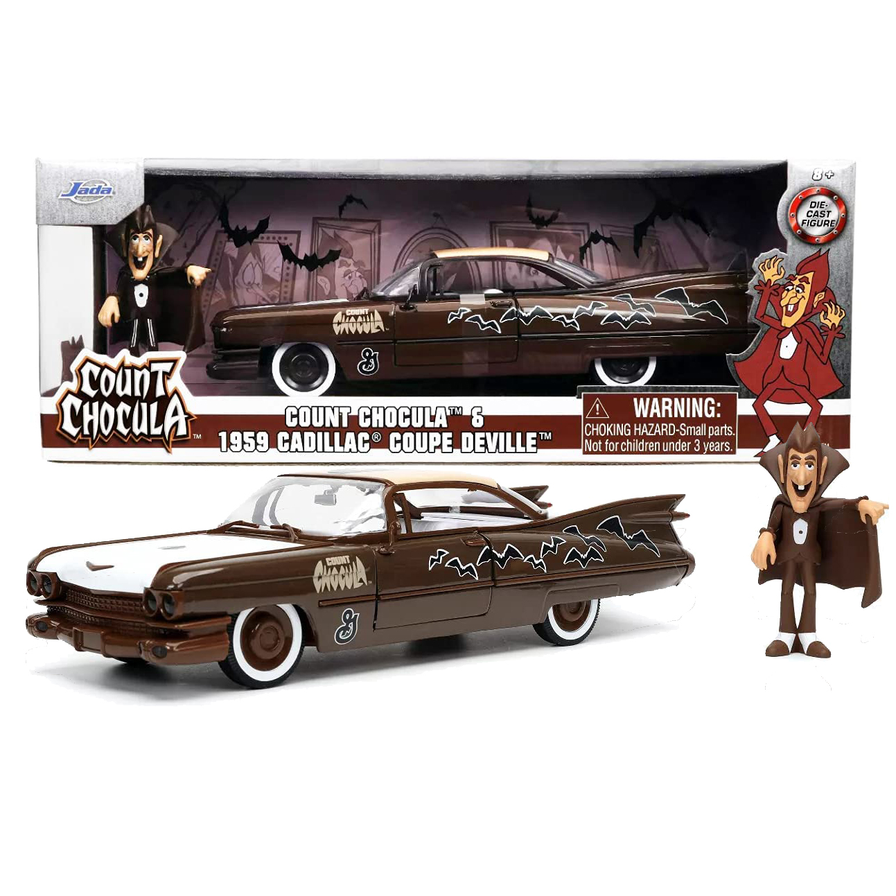 1959 Cadillac Coupe Deville con Figura Count Chocula Conde Hollywood Rides Jada Toys Escala 1:24