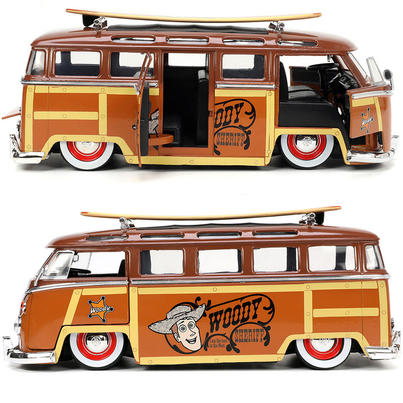 Volkswagen T1 Bus Brown Combi con Figura Sheriff Woody Toy Story Disney Pixar Hollywood Rides Jada Toys Escala 1:24