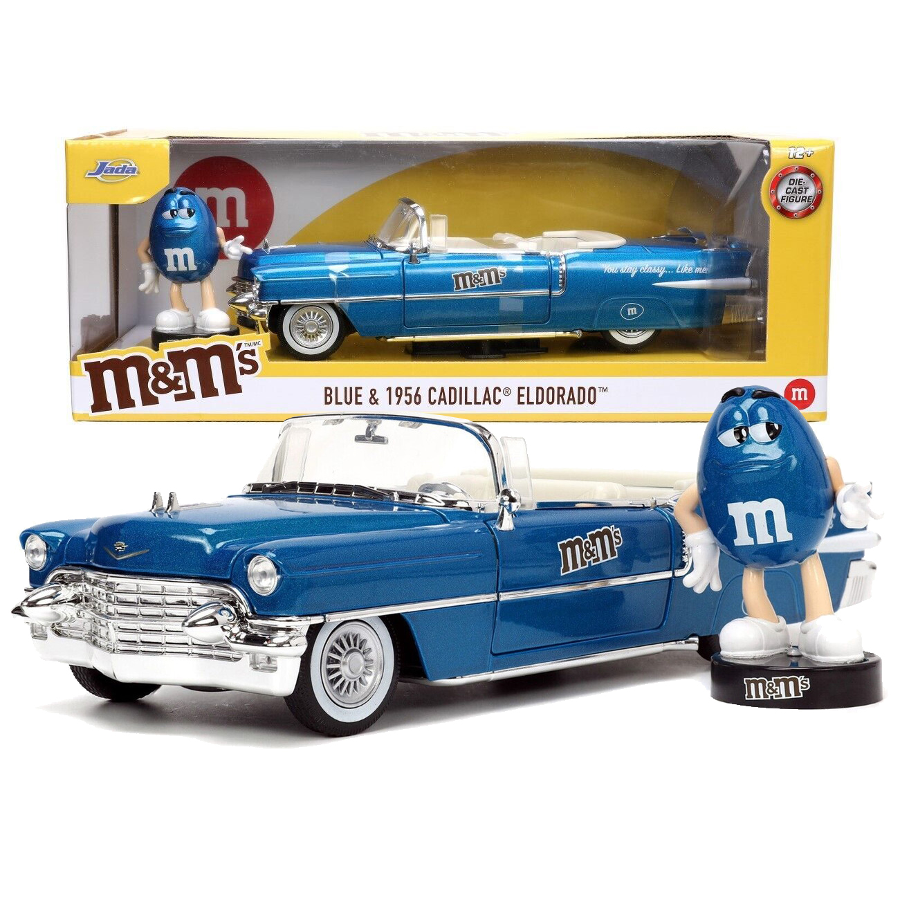 1956 Cadillac Eldorado con Figura M&Ms Blue Hollywood Rides Jada Toys Escala 1:24 