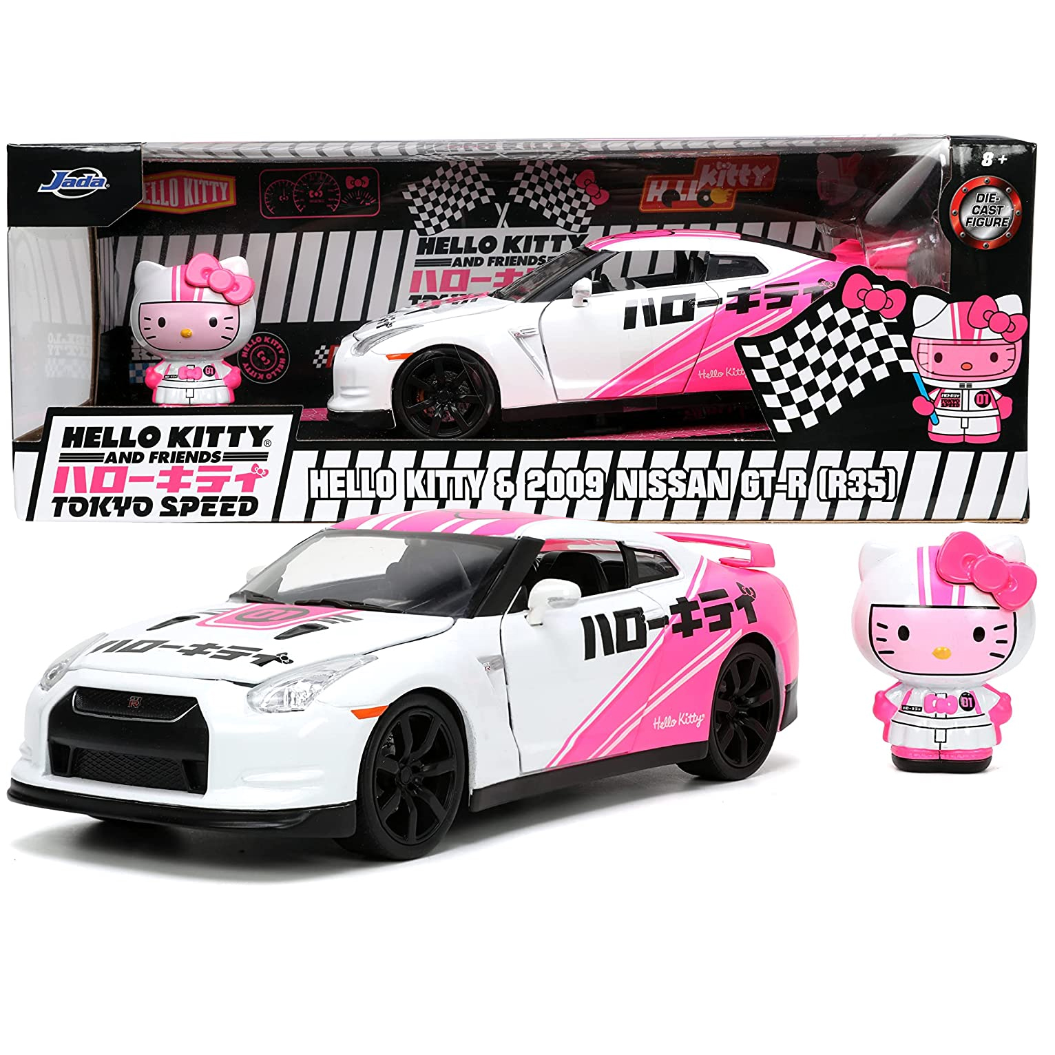 2009 Nissan Skyline GT-R R35 con Figura Hello Kitty Tokyo Speed Jada Toys Escala 1:24 