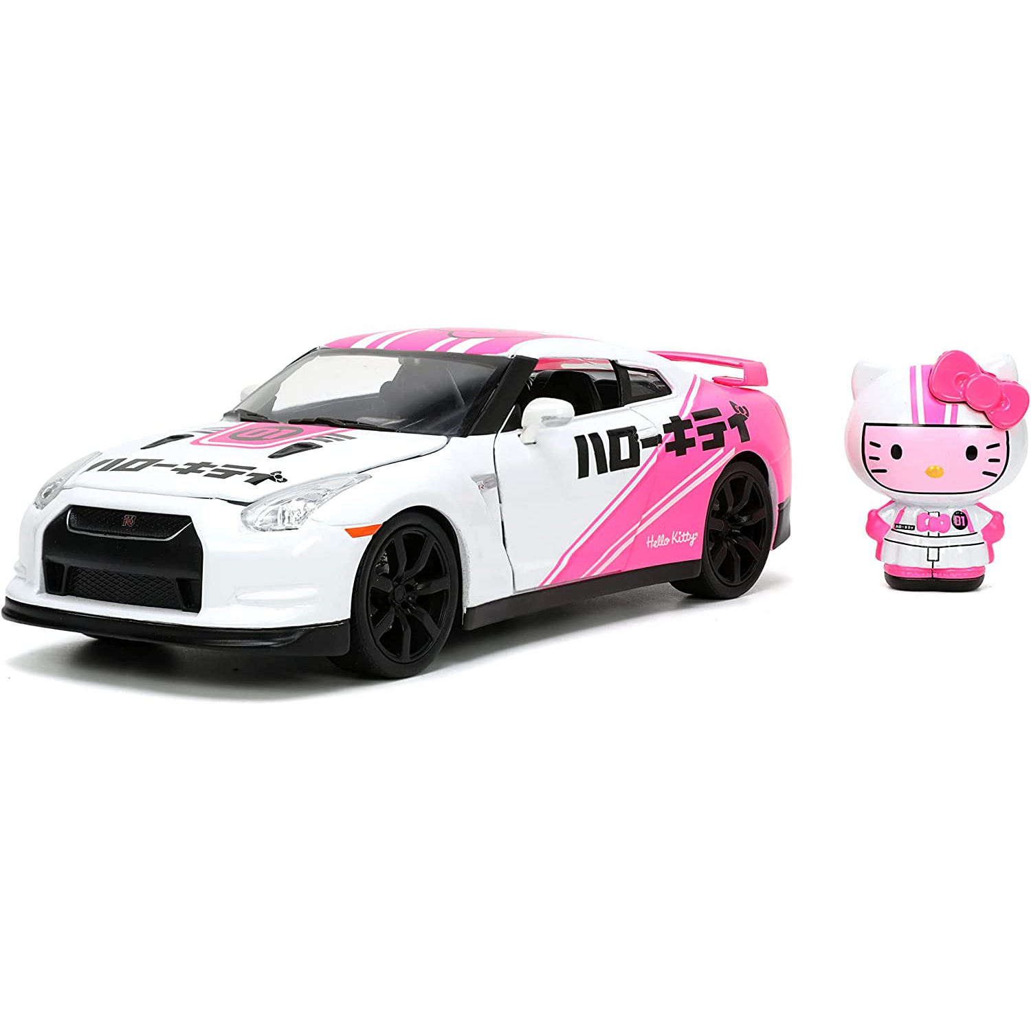Jada Toys Nismo Skyline GT-R 2009 Con Hello Kitty - Modellino In Metallo Scala 1/24, Colore Rosa E Bianco, Auto Da Collezione